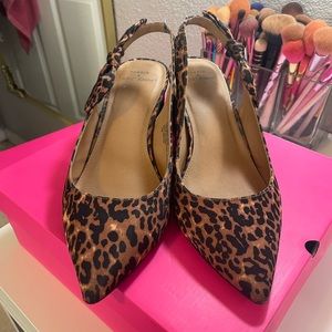 Betsey Johnson Leopard Pointed Toe Cylinder Heel